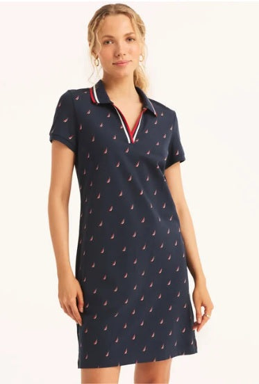 Vestido Corto Tipo Polo Estampado Marino Azul