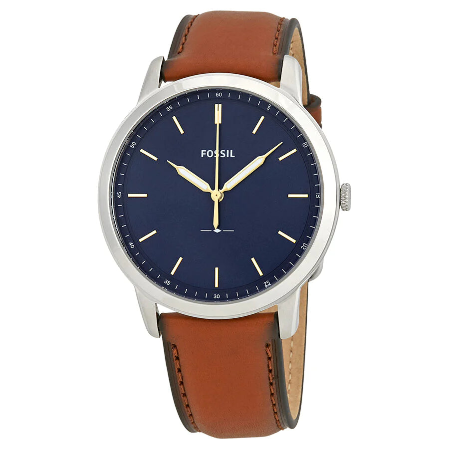 Fossil Minimalist Blue Dial Brown Leather Men's Watch