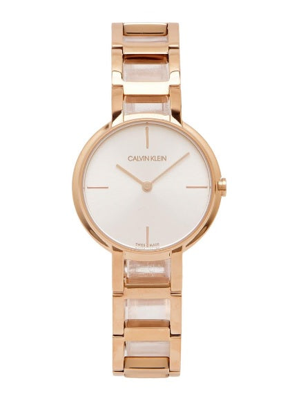 Calvin Klein Cheers Silver Dial Rose Gold PVD Ladies Watch