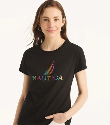 Camiseta Nautica Logo Metálico Negra