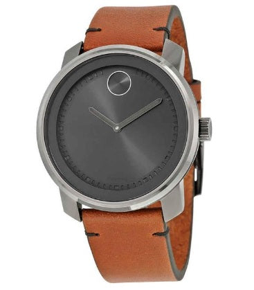 Movado Bold Grey Dial Brown Leather Men's Watch