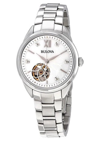 Bulova Automatic Diamond Silver Dial Stainless Steel Ladies Watch