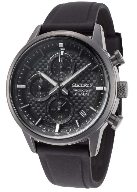 Seiko Chronograph Quartz Black Dial Black Titanium Men's Watch