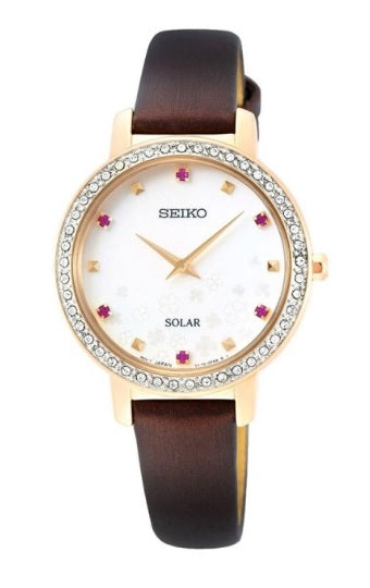 Seiko Essentials Eco-Drive Crystal Mother of Pearl Dial Ladies Watch