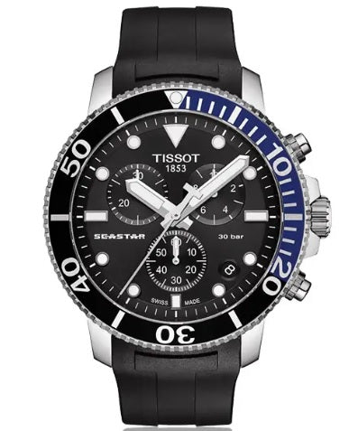 TISSOT Seastar 1000 Chronograph Quartz Black Dial Batman Bezel Men's Watch